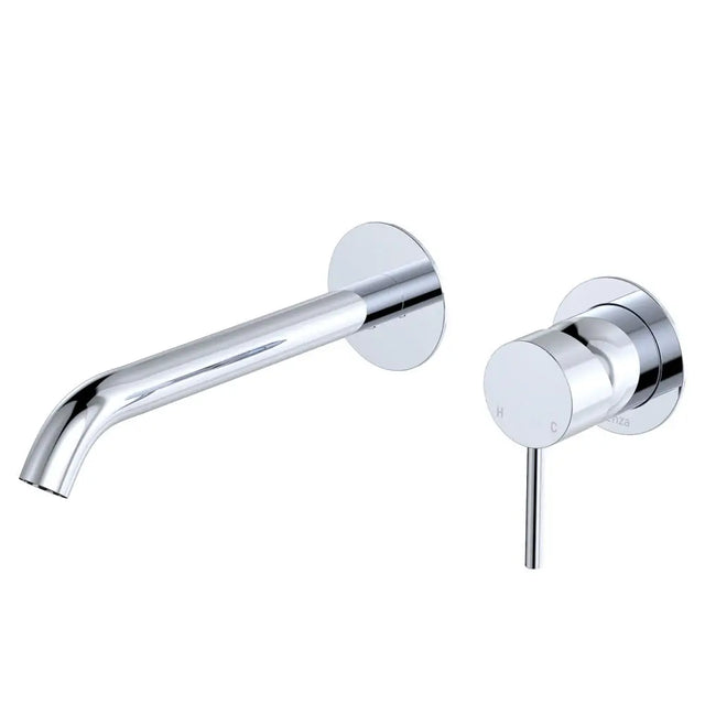 Kaya Basin/Bath Wall Mixer Set, Round Plates, 200mm Outlet, Chrome fienza