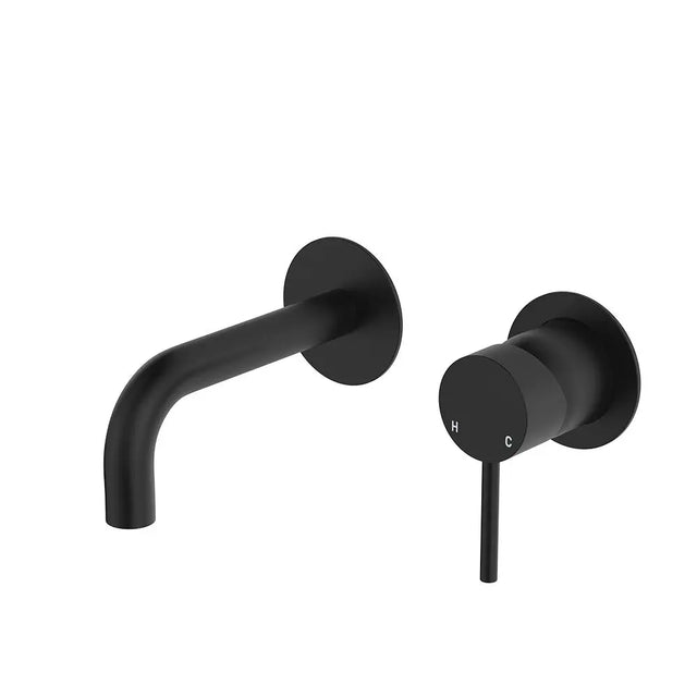 Kaya Basin/Bath Wall Mixer Set, Round Plates, 130mm Outlet, Matte Black fienza
