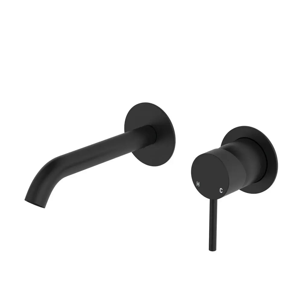 Kaya Basin/Bath Wall Mixer Set, Round Plates, 160mm Outlet, Matte Black fienza