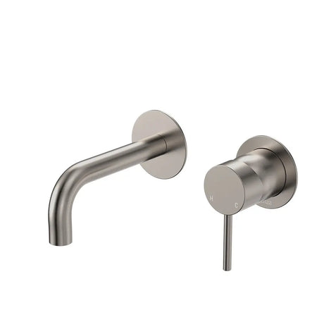 Kaya Basin/Bath Wall Mixer Set, Round Plates, 130mm Outlet, Brushed Nickel fienza