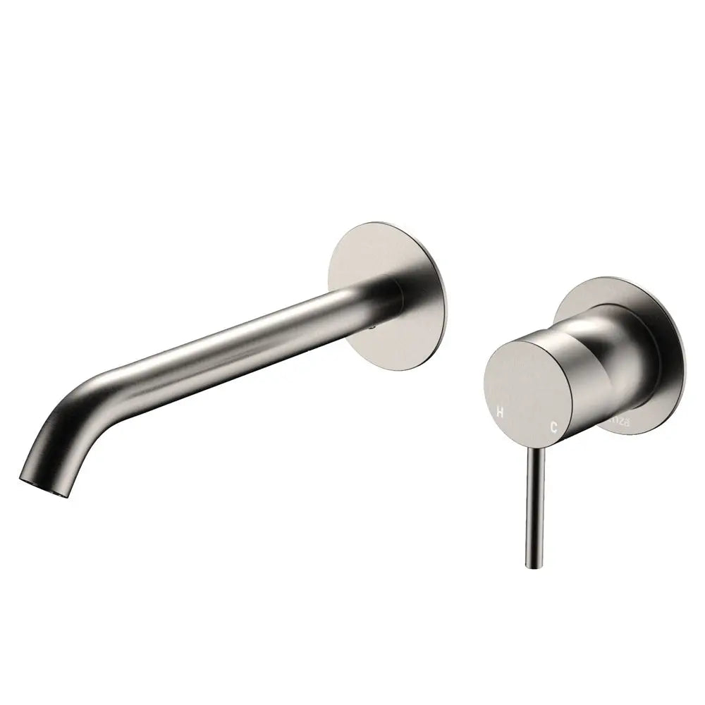 Kaya Basin/Bath Wall Mixer Set, Round Plates, 200mm Outlet, Brushed Nickel fienza