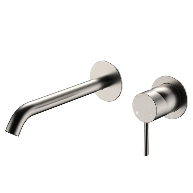 Kaya Basin/Bath Wall Mixer Set, Round Plates, 200mm Outlet, Brushed Nickel fienza
