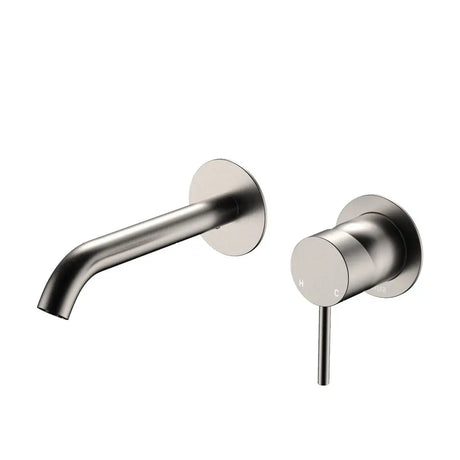 Kaya Basin/Bath Wall Mixer Set, Round Plates, 160mm Outlet, Brushed Nickel fienza