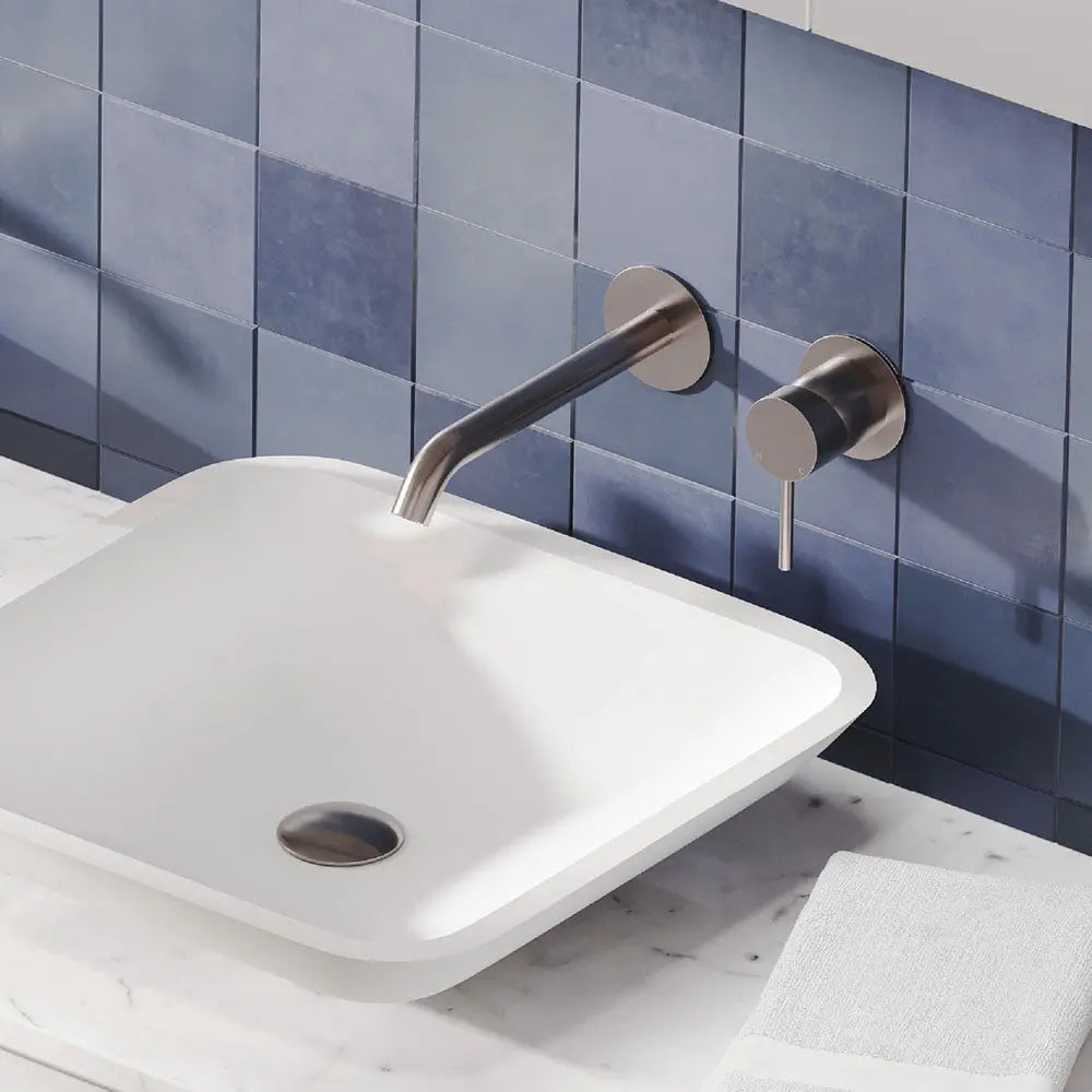Kaya Basin/Bath Wall Mixer Set, Round Plates, 160mm Outlet, Brushed Nickel fienza