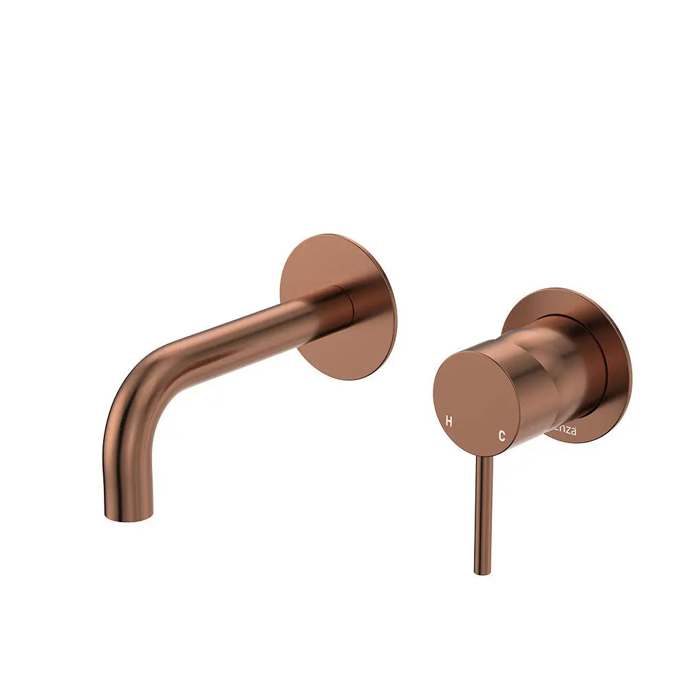 Kaya Basin/Bath Wall Mixer Set, Round Plates, 130mm Outlet, Brushed Copper fienza