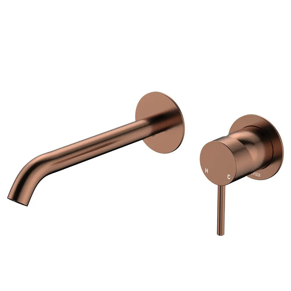 Kaya Basin/Bath Wall Mixer Set, Round Plates, 200mm Outlet, Brushed Copper fienza