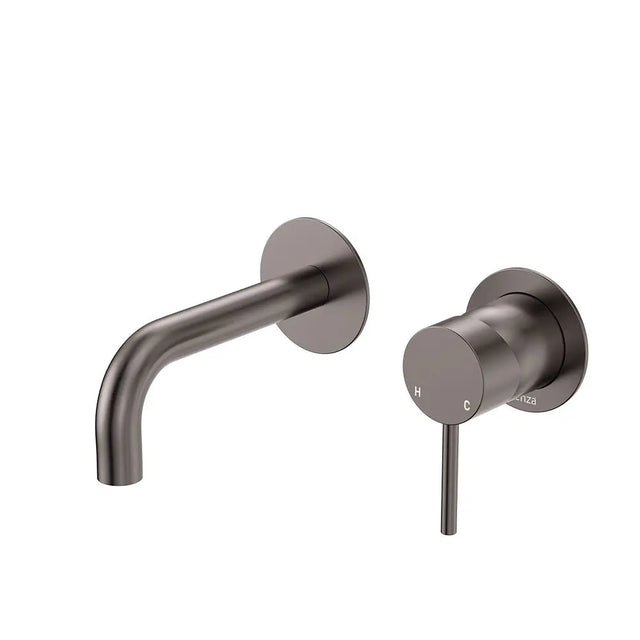Kaya Basin/Bath Wall Mixer Set, Round Plates, 130mm Outlet, Gun Metal fienza