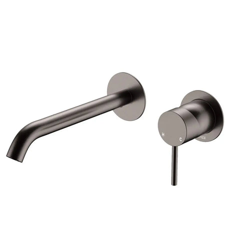 Kaya Basin/Bath Wall Mixer Set, Round Plates, 200mm Outlet, Gun Metal fienza