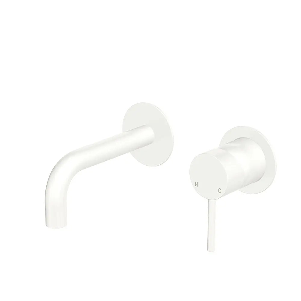Kaya Basin/Bath Wall Mixer Set, Round Plates, 130mm Outlet, Matte White fienza
