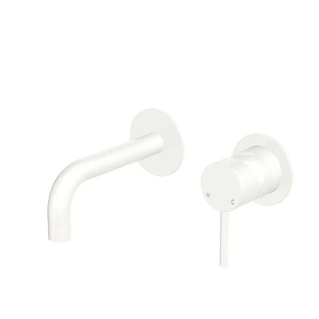 Kaya Basin/Bath Wall Mixer Set, Round Plates, 130mm Outlet, Matte White fienza