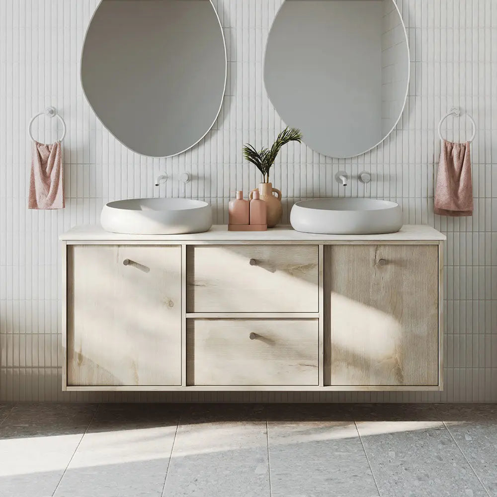 Kaya Basin/Bath Wall Mixer Set, Round Plates, 200mm Outlet, Matte White fienza