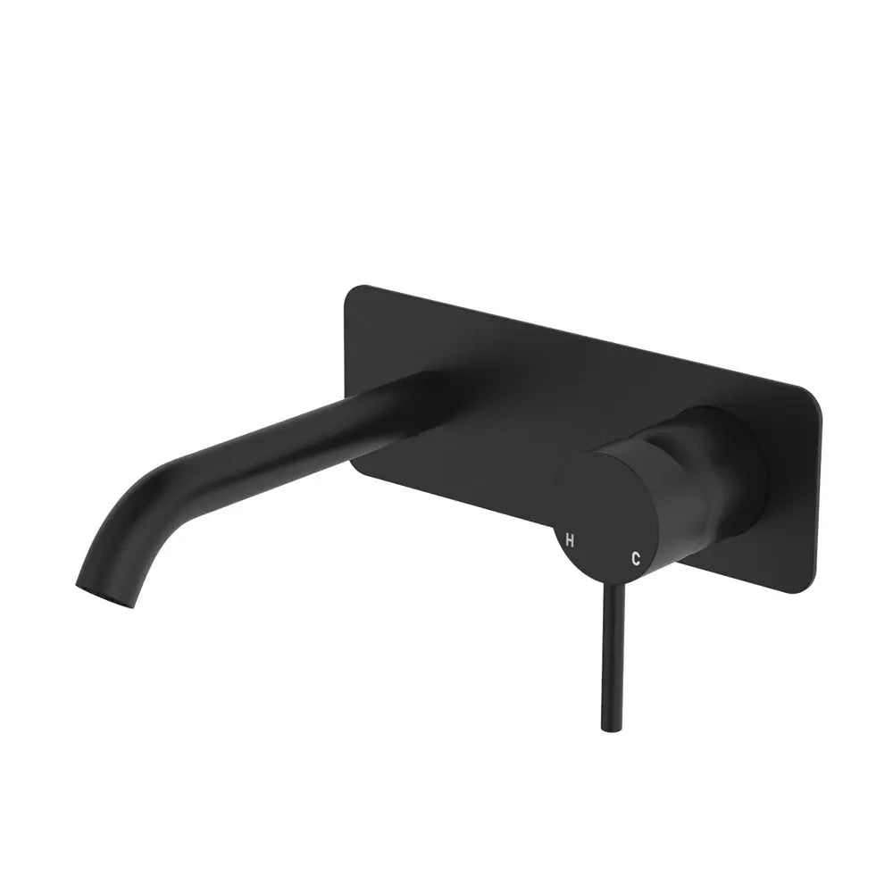 Kaya Basin/Bath Wall Mixer Set, Rectangular Plate, 160mm Outlet, Matte Black fienza