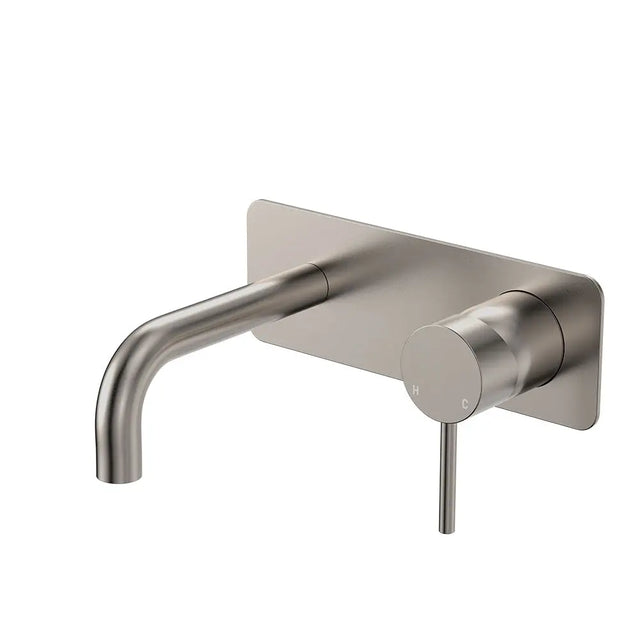 Kaya Basin/Bath Wall Mixer Set, Rectangular Plates, 130mm Outlet, Brushed Nickel fienza