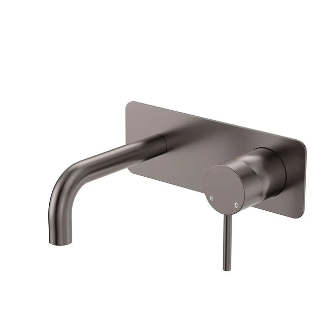 Kaya Basin/Bath Wall Mixer Set, Rectangular Plates, 130mm Outlet, Gun Metal fienza