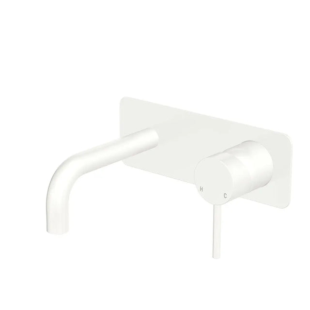 Kaya Basin/Bath Wall Mixer Set, Rectangular Plates, 130mm Outlet, Matte White fienza