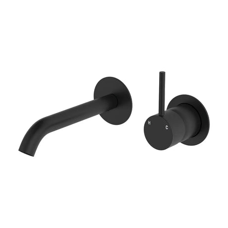 Kaya Up Basin/Bath Wall Mixer Set, Round Plates, 160mm Outlet, Matte Black fienza
