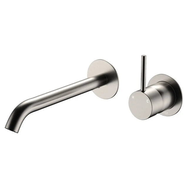 Kaya Up Basin/Bath Wall Mixer Set, Round Plates, 200mm Outlet, Brushed Nickel fienza