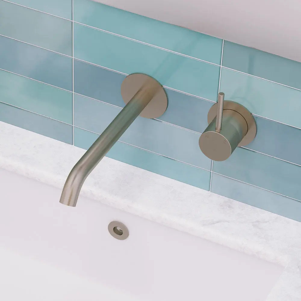 Kaya Up Basin/Bath Wall Mixer Set, Round Plates, 200mm Outlet, Brushed Nickel fienza