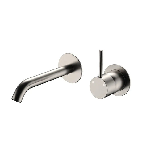 Kaya Up Basin/Bath Wall Mixer Set, Round Plates, 160mm Outlet, Brushed Nickel fienza