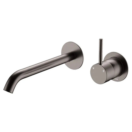 Kaya Up Basin/Bath Wall Mixer Set, Round Plates, 200mm Outlet, Gun Metal fienza