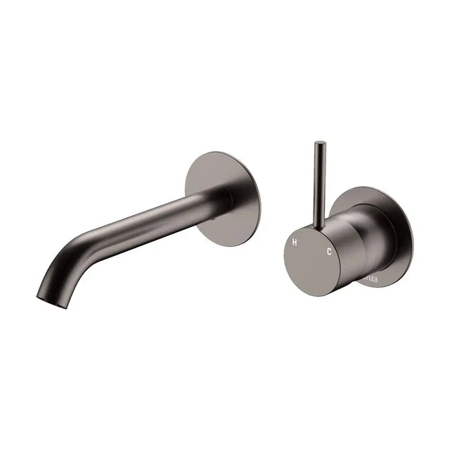 Kaya Up Basin/Bath Wall Mixer Set, Round Plates, 160mm Outlet, Gun Metal fienza