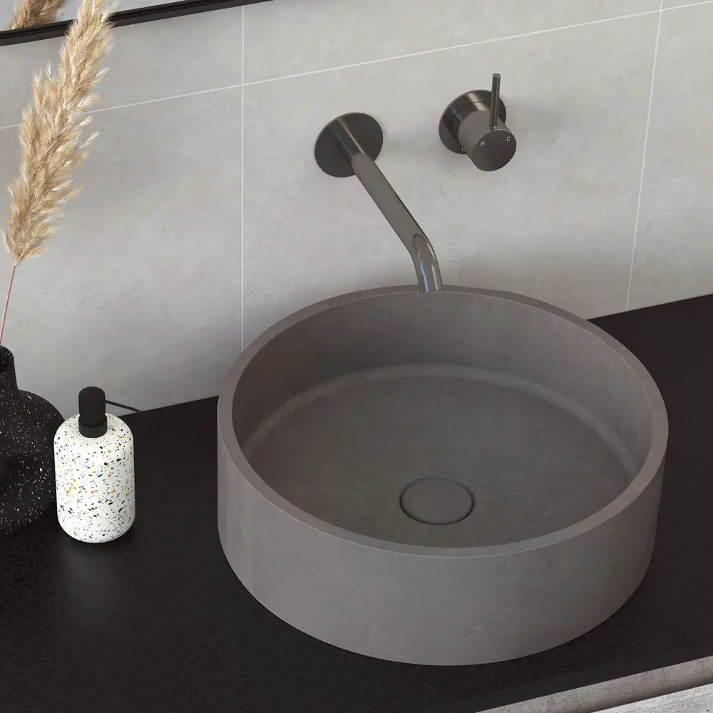 Kaya Up Basin/Bath Wall Mixer Set, Round Plates, 160mm Outlet, Gun Metal fienza
