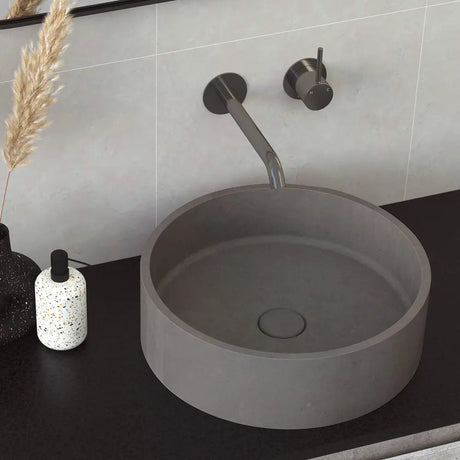 Kaya Up Basin/Bath Wall Mixer Set, Round Plates, 160mm Outlet, Gun Metal fienza