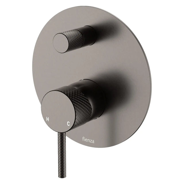 Axle Wall Diverter Mixer, Large Round Plate, Gun Metal fienza