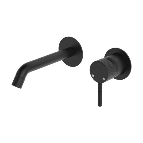 Axle Wall Basin/Bath Mixer Set, Round Plates, 160mm Outlet, Matte Black fienza