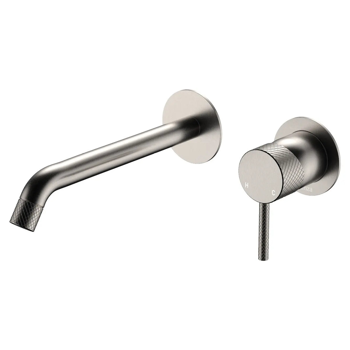 Axle Wall Basin/Bath Mixer Set, Round Plates, 200mm Outlet, Brushed Nickel fienza