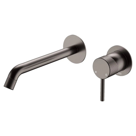 Axle Wall Basin/Bath Mixer Set, Round Plates, 200mm Outlet, Gun Metal fienza
