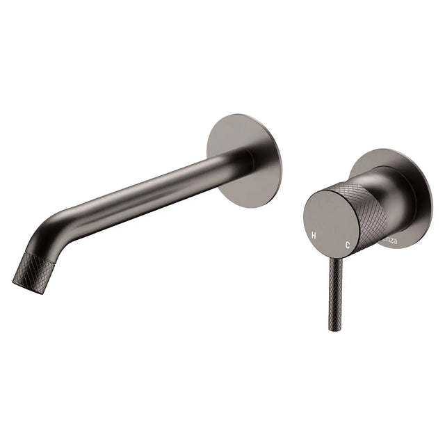 Axle Wall Basin/Bath Mixer Set, Round Plates, 200mm Outlet, Gun Metal fienza