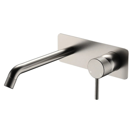 Axle Wall Basin/Bath Mixer Set, Rectangular Plate, 200mm Outlet, Brushed Nickel fienza