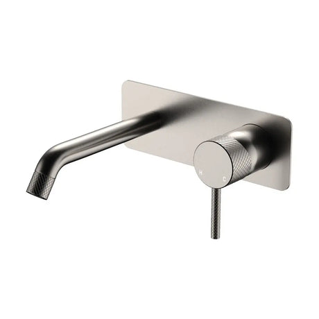 Axle Wall Basin/Bath Mixer Set, Rectangular Plate, 160mm Outlet, Brushed Nickel fienza