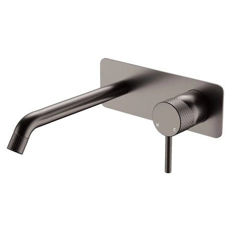 Axle Wall Basin/Bath Mixer Set, Rectangular Plate, 200mm Outlet, Gun Metal fienza