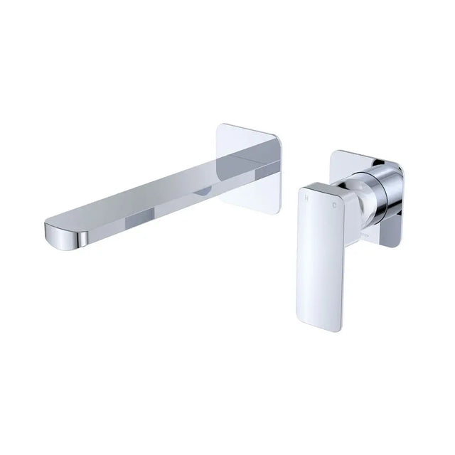 Tono Basin/Bath Wall Mixer Set, Square Plates, 200mm Outlet, Chrome fienza