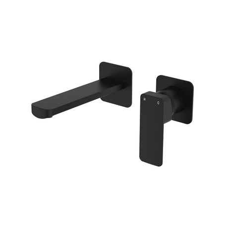 Tono Basin/Bath Wall Mixer Set, Square Plates, 160mm Outlet, Matte Black fienza