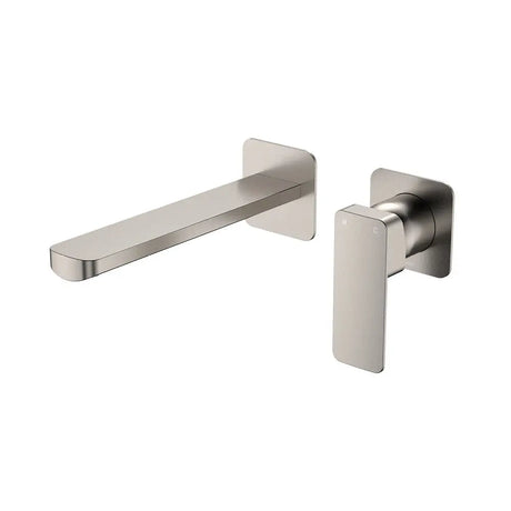 Tono Basin/Bath Wall Mixer Set, Square Plates, 200mm Outlet, Brushed Nickel fienza