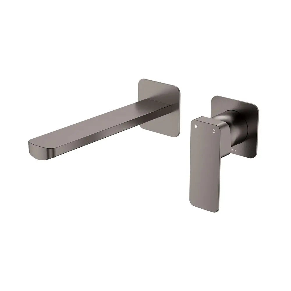 Tono Basin/Bath Wall Mixer Set, Square Plates, 200mm Outlet, Gun Metal fienza