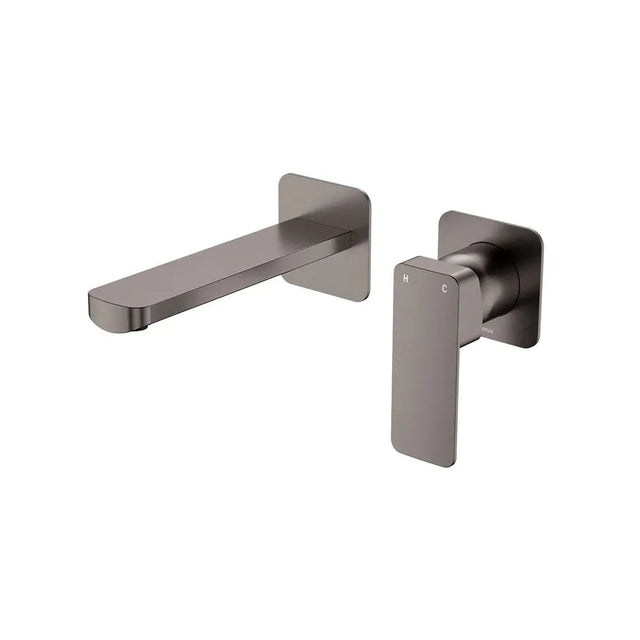 Tono Basin/Bath Wall Mixer Set, Square Plates, 160mm Outlet, Gun Metal fienza