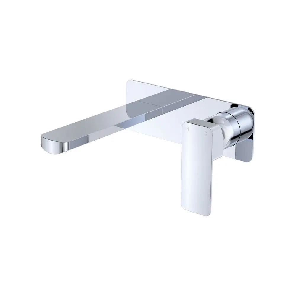 Tono Basin/Bath Wall Mixer Set, Rectangular Plate, 160mm Outlet, Chrome fienza