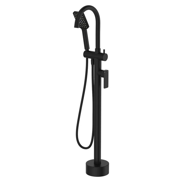 Tono Floor Mounted Bath Mixer With Hand Shower, Matte Black fienza