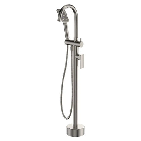 Tono Floor Mounted Bath Mixer With Hand Shower, Brushed Nickel fienza
