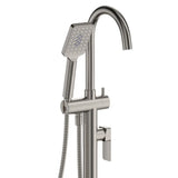 Tono Floor Mounted Bath Mixer With Hand Shower, Brushed Nickel fienza