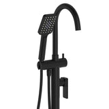 Tono Floor Mounted Bath Mixer With Hand Shower, Matte Black fienza