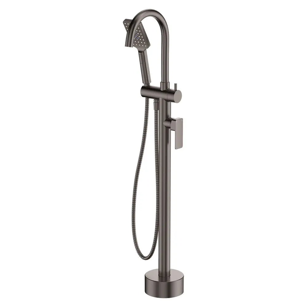 Tono Floor Mounted Bath Mixer With Hand Shower, Gun Metal fienza