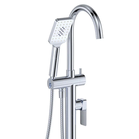 Tono Floor Mounted Bath Mixer With Hand Shower, Chrome fienza