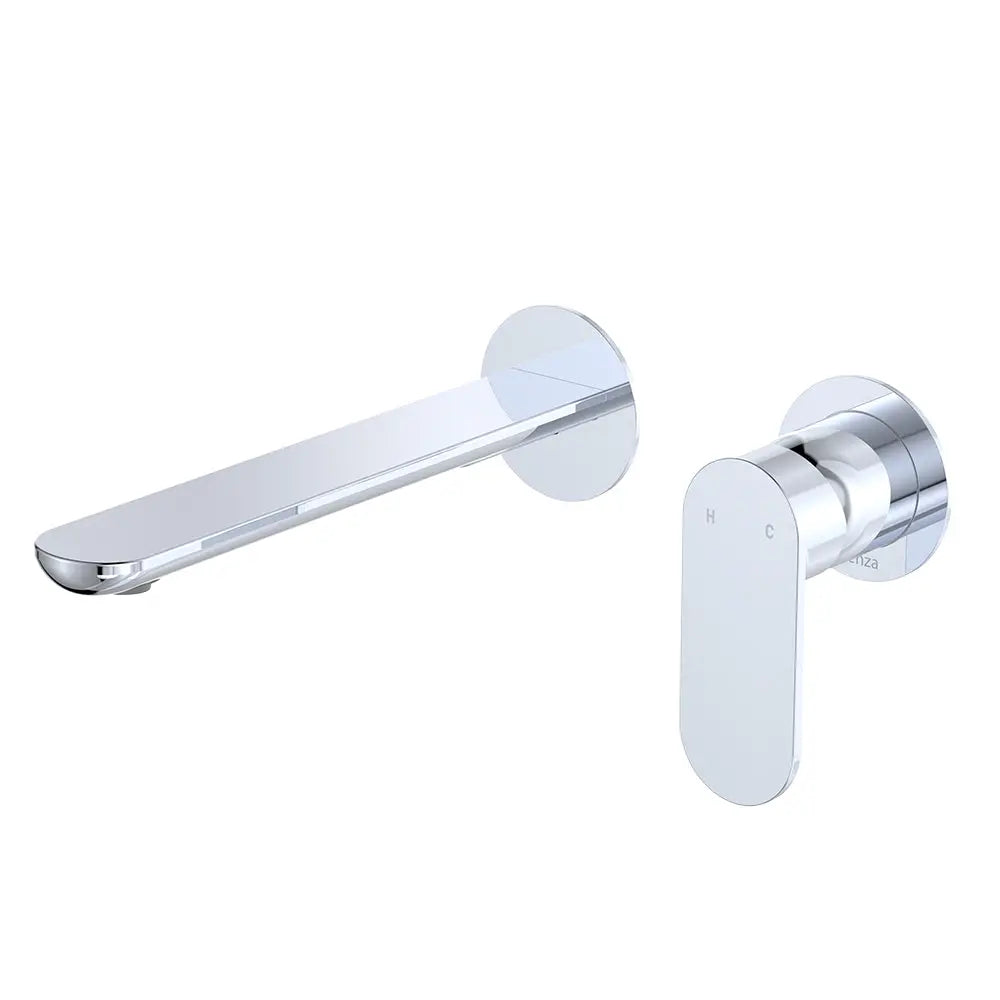 Empire Slim Basin/Bath Wall Mixer Set, Round Plates, 200mm Outlet, Chrome fienza