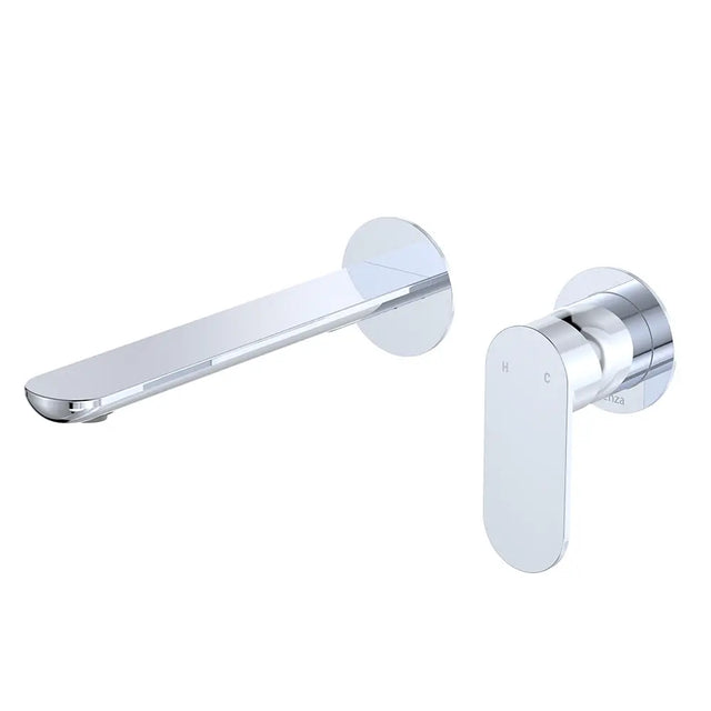 Empire Slim Basin/Bath Wall Mixer Set, Round Plates, 200mm Outlet, Chrome fienza