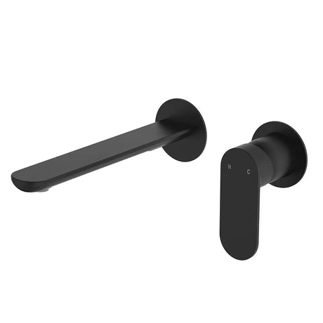 Empire Slim Basin/Bath Wall Mixer Set, Round Plates, 200mm Outlet, Matte Black fienza